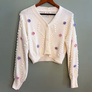 Jessica Simpson Size XL Cream Knit Embroidered Floral Cardigan Sweater